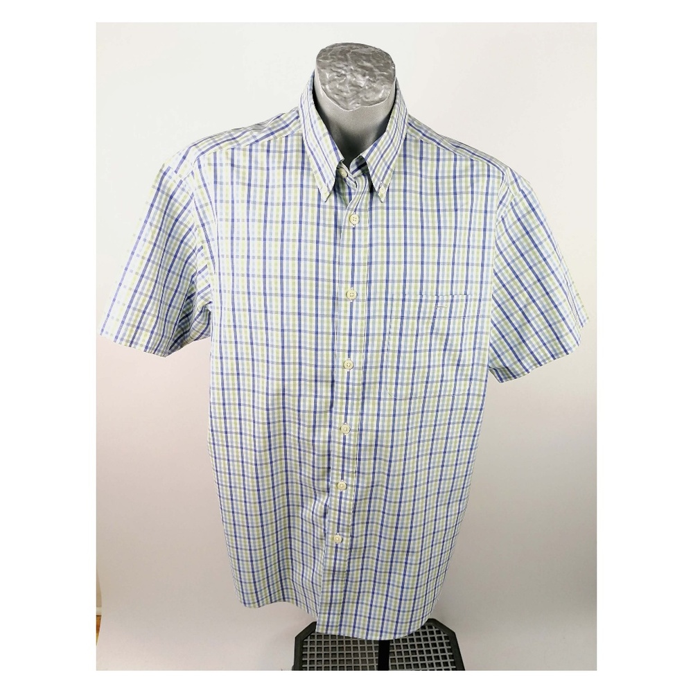 ✔️ ORVIS Camp Mens Shirt Blue White Green SS Sz L